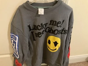 Rare! Lucky Me I See Ghosts Kanye West Kid CUDI dark Grey 2 Sides sweatshirt M - Picture 1 of 5