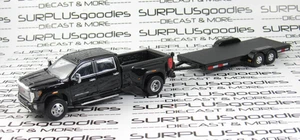 Greenlight Black 2022 GMC SIERRA 3500 DENALI Dually Pickup w/Open Car Trailer - Picture 1 of 10