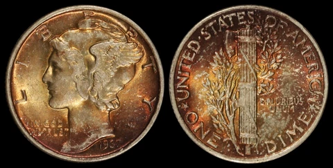 1937 Mercury Dime Silver US Type Coin Obsolete Album Toner Color Slider Cover