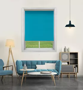 Turquoise Cordless Spring Roller Semi Blackout Blinds (71 cm W x 213 cm L) - Picture 1 of 8