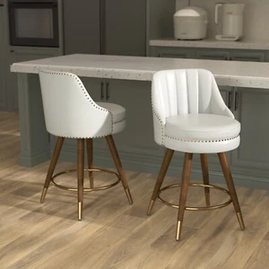 24" Counter Height Bar Stools Set of 2/4 Leather Kitchen Chairs for Dining Room - Picture 1 of 30