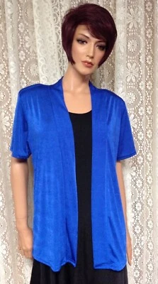 CHAQUETA CÁRDIGAN JOSTAR Poly Spandex DELGADA PUNTO ELÁSTICO DRAPEADO AZUL REAL S Foto 1 de 4