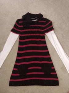 Energie Girl Multicolor Striped Knit Sweater Tunic Dress Sz XL 14 Brown Fushia - Picture 1 of 4