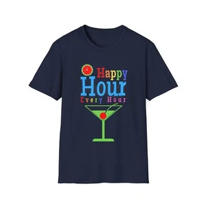 Happy Hour Unisex T-shirt, Funny Drinking Shirt, Alcohol Lover Gift, Party Tee, - Picture 1 of 8