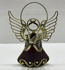 Stained Glass Angel Playing Harp Candle Holder Decor VTG Purple 6.5'x4.5'x3'