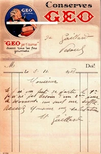 Beau Document du 03/11/1928 CONSERVES GEO - Imagen 1 de 1