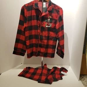 Disney Mickey Mouse Boy's Christmas Pajamas Sz 7/8 Plaid - Picture 1 of 4