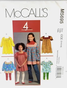 McCall's Pattern M5695 Girl's Sz CCE 3-4-5-6 Tops & Dresses Uncut 2008 - Picture 1 of 3