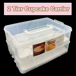 2 Tier Stackable Cupcake Carrier 24 Cup Cake Muffin Clear Plastic Holder - Picture 1 of 9
