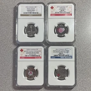 4 Piece Lot Canada NGC Coins (Forever, Breast Cancer, War of 1812, Nova Scotia) - Picture 1 of 11