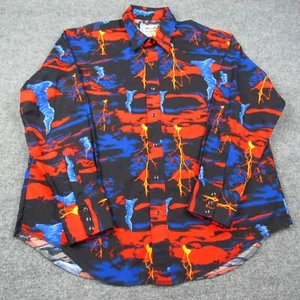 Camicia Vintage Wrangler Perla Snap Blu Rosso Tempesta Tornado Fulmine Senza Etichetta Taglia - Foto 1 di 7