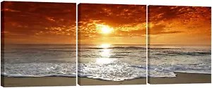 3 Piece Canvas Prints Wall Art Grand Sight Sea Beach Landscape Pictures Painting - Picture 1 of 6