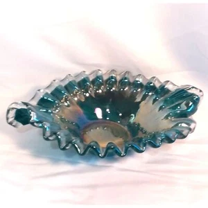 Cuenco de caramelo baratija iridiscente soplado a mano con bordes con volantes estilo Murano vintage - Imagen 1 de 5