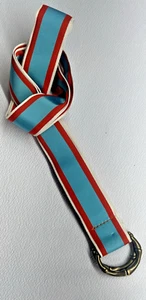 J.Crew Fabric Belt Stripe Light Blue and Red Bamboo Buckle Metal sz M-L Unisex - Picture 1 of 6