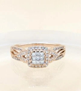 10K 4.4g Rose Gold Princess Diamond Engagement Bead Split Shank Ring (LP1109852) - Picture 1 of 11