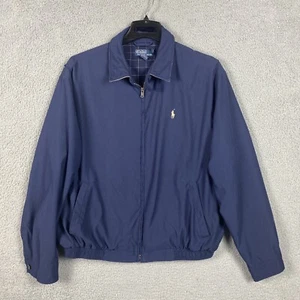 Polo Ralph Lauren Jacket Mens XL Blue Harrington Plaid Lined 90s Bomber Full Zip - Picture 1 of 11