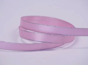 9mm Pink Double Face Satin Ribbon with Silver Edge--50yds - Picture 1 of 1