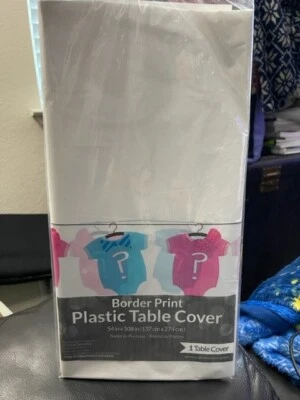Bow or Bowtie? Gender Reveal Baby Shower Party Decoration Plastic Tablecover - Image 1 of 2