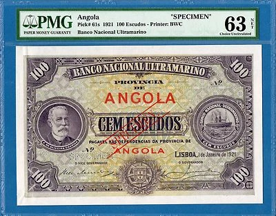 Angola, 100 Escudos, 1921, Specimen, UNC-PMG63, P61s - Image 1 of 2