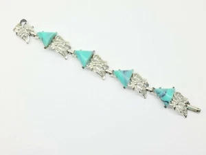 VINTAGE SILBERTON TÜRKIS BLAU DREIECK LUCIT ARMBAND 7 ZOLL - Bild 1 von 7