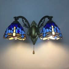 Tiffany Glass LED Wall Sconce Single Lamp Dragonfly Indoors Wall Light Blue