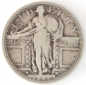 Moneda de un cuarto de dólar de libertad permanente tipo I 1917 90 % plata Philadelphia Mint  - Imagen 1 de 2