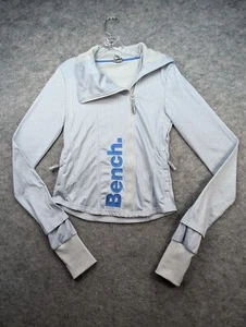 Bench Jacket Womens Small Gray Blue Asymmetrical Full Zip Thumb Holes Activewear - Picture 1 of 11