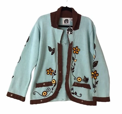 Cárdigan Suéter Tejido Storybook Floral Grannycore Tejido a Mano Nuevo con Etiquetas Para Mujer Talla M Foto 1 de 4