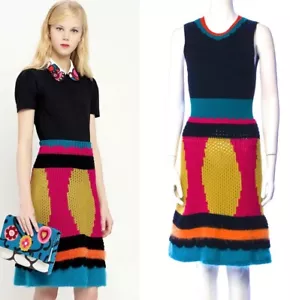 2.4K Valentino Barbie Black Pink Knit Midi Dress 36 38 40 2 4 Top Crochet S XS - Picture 1 of 11