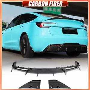 Divisores de labios difusores parachoques trasero carbono real para Tesla Model 3 sedán 2017-2023 - Imagen 1 de 19