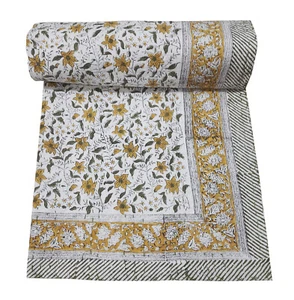 coverlet bedspreads Indian Cotton Hand Block Print Kantha Bedding Bedsheet F - Picture 1 of 6