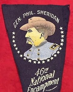 Antique 1912 46th G.A.R. Encampment Los Angeles Pennant w General Sheridan Image - Photo 1 sur 4