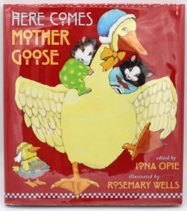 HERE COMES MOTHER GOOSE Book 1st Edition Signed Both Wells Opie HC DJ Candlewick - Picture 1 of 24