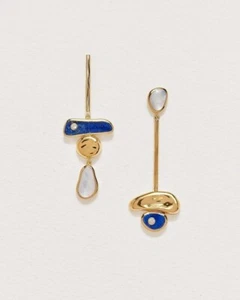 Moon Stone & Lapis Dangle Earrings 925 Sterling Silver Luxury Women Jewelry - Picture 1 of 1