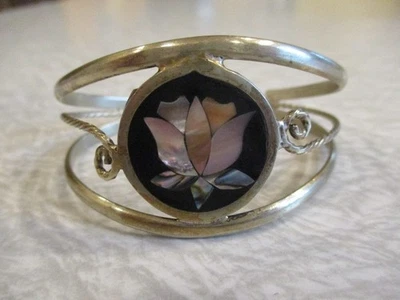 Alpaca Mexico Silver Bracelet Mother Of Pearl Abalone - Image 1 of 4