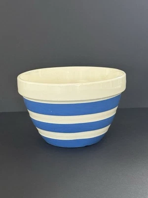 Tigela de Mistura Vintage TG Greene Ltd Church Gresley Listra Azul/Creme Inglaterra 7” - Imagem 1 de 4