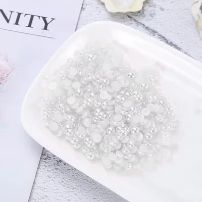 2000 Pure White  Acrylic Half Pearl Bead 4mm Flat Back Scrapbook Flatback Nail - Image 1 of 4