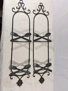 Wrought iron wall plate holder (2) Spoon/fork Decorative Black - Picture 1 of 14