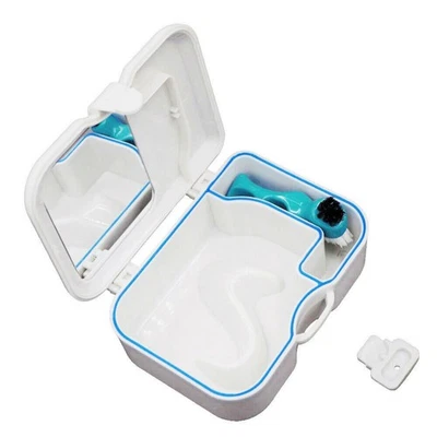 New Mini Denture Case Container Dental False Teeth Storage Box with Mirror Brush - Image 1 of 4