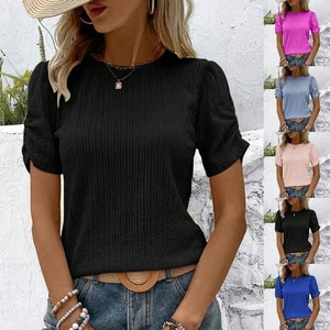 Stylish Pleated T Shirt for Women Ideal for Spring and Summer Casual Wear - Picture 1 of 45