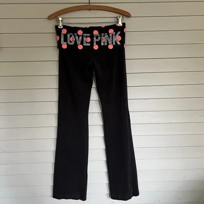 Victoria's Secret Love Pink Bling Logo Yoga Flare Pants Fold Over Size S Small - Image 1 of 4
