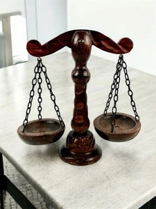 Ancienne Balance en Bois Rustique avec Chaîne en Métal - Vintage - Imagen 1 de 16