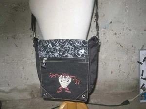 Authentic Tazmanian Devil Looney Tunes Black Denim Crossbody/Small Backpack EUC - Picture 1 of 10