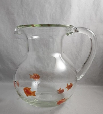 复古 Crate & Barrel GO 鱼锦鲤金鱼手工吹制艺术玻璃水壶 罕见 — 第 1/4 张图片