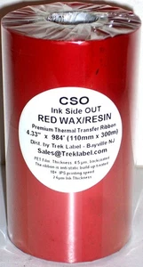 CZERWONY kolor CSO & Termotransfer Wosk Żywica Rolka atramentu 110m 4,33" Wstążka do ZEBRA - Zdjęcie 1 z 1