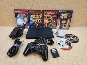 Sony PS2 PlayStation 2 Slim Black Console SCPH-77001 BUNDLE W/7 GAMES Tested - Picture 1 of 14