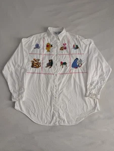 Vtg The Disney Store Womens Button Down Shirt Size L Embroidered Winnie The Pooh - Picture 1 of 8