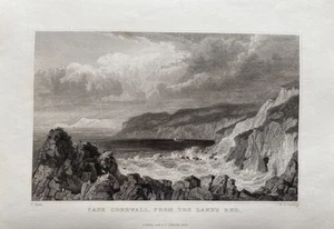 Impresión antigua de 1832; Cabo Cornualles desde Lands End, Cornualles después de T. Allom - Imagen 1 de 2