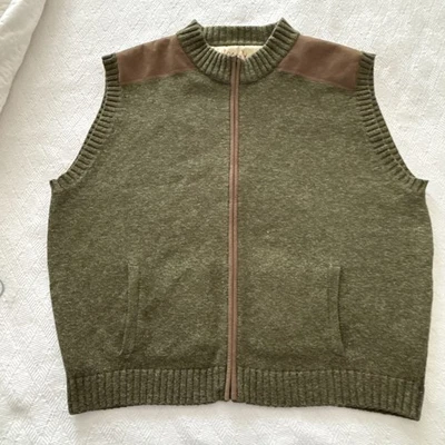 Cabela’s Outfitter Green Wool/cotton  Suede Full Zipper Vest - Image 1 of 4