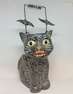 Crackled schwarz glitzernd gruselig Katze Süßigkeiten Eimer Halter mit Metall Fledermäuse am Griff - Bild 1 von 8
